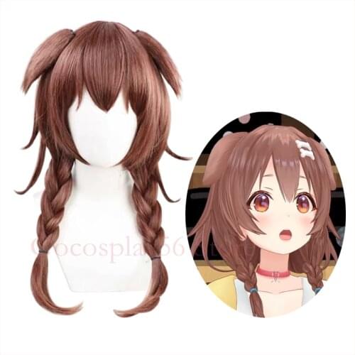 VTuber Inugami Korone Cosplay Wig Hololive Gamers Girl Ears Long Wavy Hair Brown Braids Holo no Graffiti Synthetic Hair