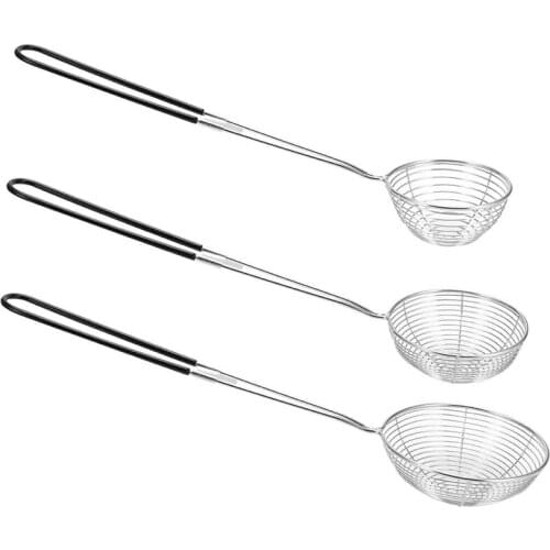 Practical 3-Piece Set of Round Hot Pot Strainer-Stainless Steel Asian Shabu-Shabu-Shabu Spider Skimming Spoon Set, Mesh Spoon