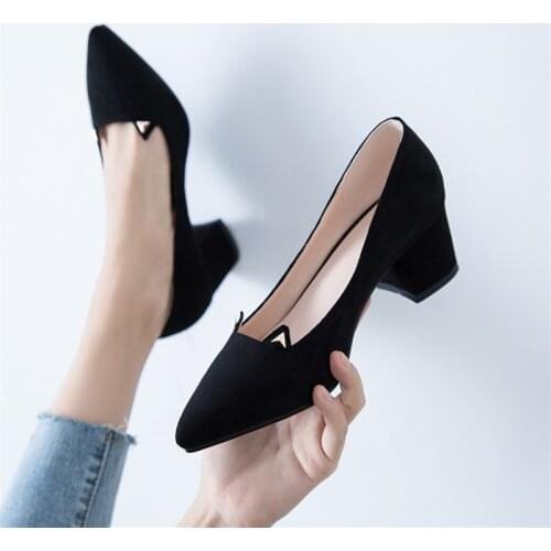 PXELENA Designer Sweet Cat Women Chunky Block High Heels Shoes Faux Suede Slip On Office Lady Daily Pumps Black Plus Size 34-43