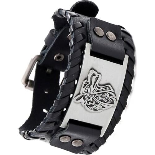 Retro Wide Leather Compass Bracelet Pirate Compasses Bracelets Men Celtic Viking Wolf Head Jewelry Accessories Party Gift