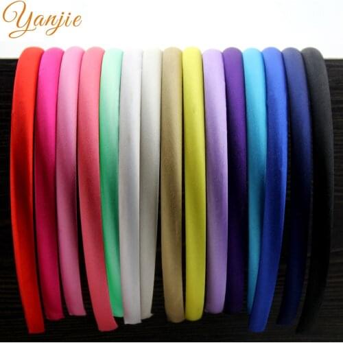 30pcs/lot 10mm Satin Covered Resin Hairbands For Girls Solid Satin Hair Band Kids DIY Headband Satin Head Hoop Hair Accessories
