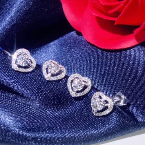 Huitan Simple Silver Color Heart Stud Earrings for Girls with Shiny Crystal CZ Delicate Accessories Classic Jewelry for Women