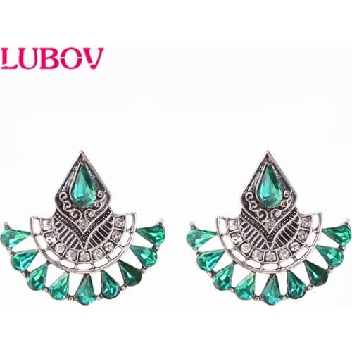 LUBOV Retro Green Waterdrop Stud Earrings Gold Color Elegant Semicircle Crystal Women Earrings Christmas Gift Jewelry 2019