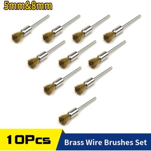 10Pcs 3mm Shank Brass Wire Wheel Brush 5mm&8mm Diameter Polishing Brush for Mini Drill Metal Rust Removal Dremel Rotary Tools