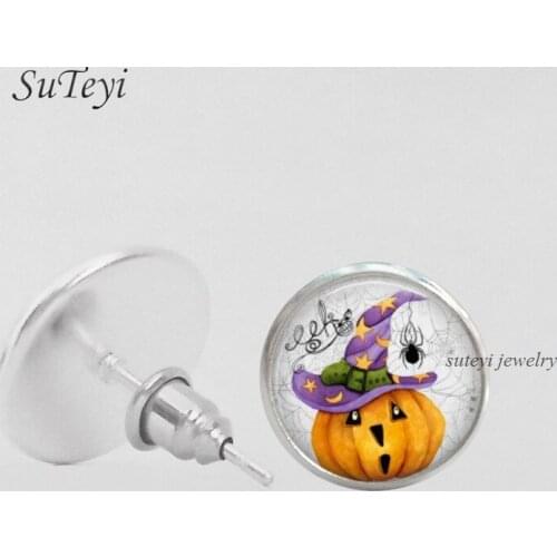 SUTEYI New Steampunk Pumpkin Earrings Vintage Halloween Pumpkin Jewelry Glass Dome Earrings for Women Children Gift