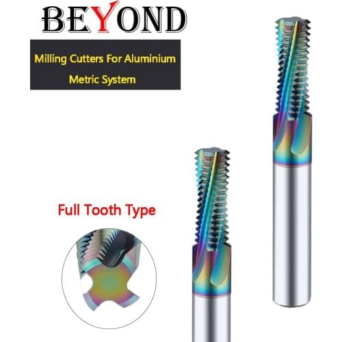 BEYOND Carbide Tungsten Steel Milling Cutters For Aluminium Coated Metric Full Tooth Type Thread Round Shank M4 M20