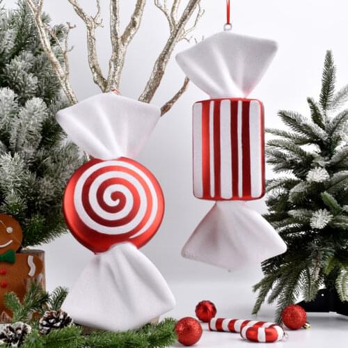 Holiday decoration supplies red and white painted glitter plastic candy pendant wedding photography shopping mall
