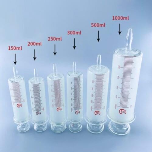 150ml/200ml/250ml/300ml/500ml/1000ml All Glass Syringes Large Sausage Device Glass Sample Extractor Glass Injector Large Calibe