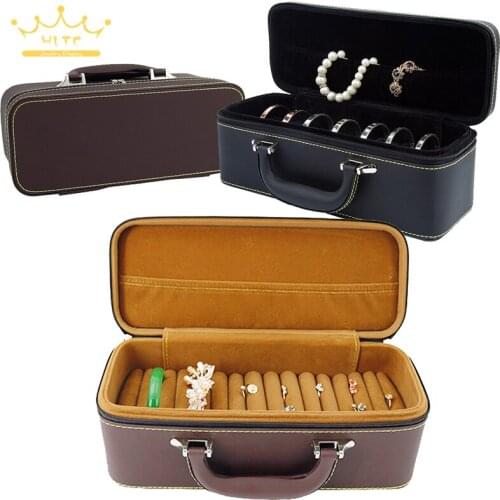 High Quality Jewelry Storage Box Portable Zipper Organizer Bracelet Ring Earrings Leather Velvet Case Business Travel