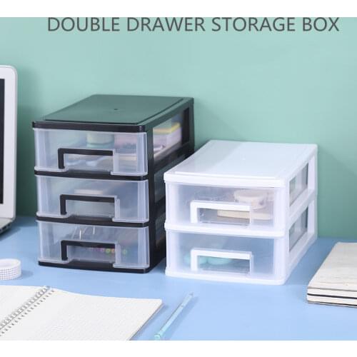 Double Drawer Desk Storage Box Plastic File Sundries Rack Cosmetic Cabinet Storage Storage Box Desktop Makeup Storage Box