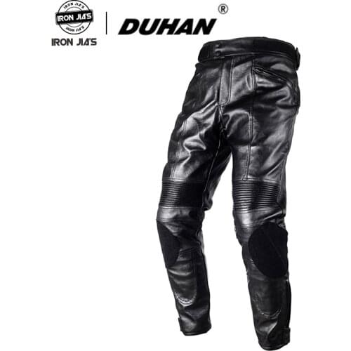 DUHAN PU Imitation Leather Pants Protective CE Pads Knee Protector Trousers Winter Outdoor Warm Waterproof Racing pants