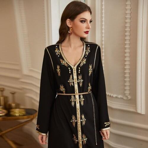 Robe De Soiree Longue Femme Kaftan Eid Ramadan Black Abaya Dubai Turkey Hijab Muslim Dress Islam Clothing Dresses For Women