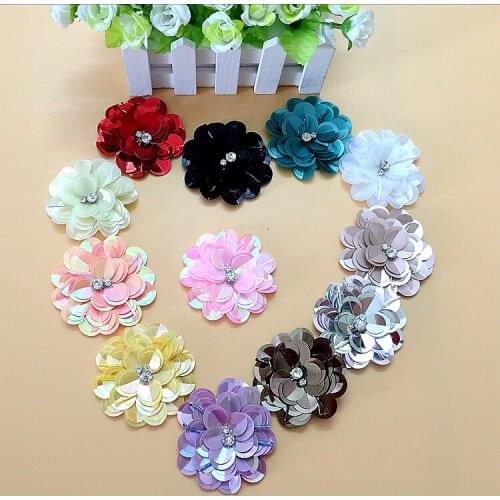 15pcs Large Sequin Patches Beaded Cloth Flowers DIY Clothing Accessories Sweater Decorated 3D Flower Patch