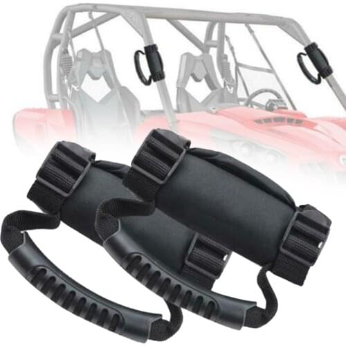 2pcs Universal Roll Cage Bar Handle Grab Rail Pull Grip Passenger Non-slip Safety Strap Adjustable Black Accessories For ATV UTV