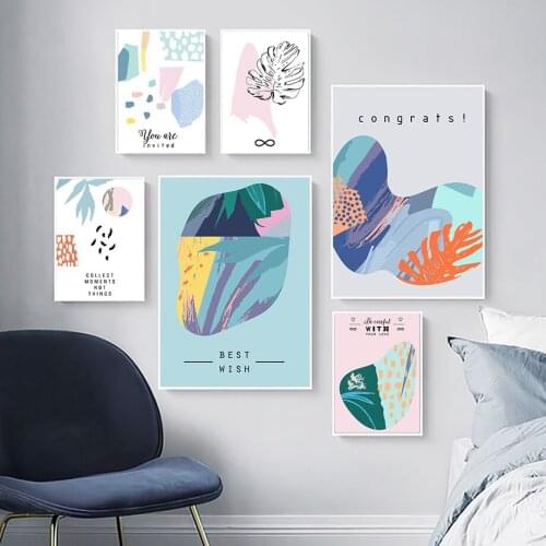 Abstract Leaf Color Block Line Wall Art Canvas Painting Nordic Posters And Prints Wall Pictures For Aesthetics Living Room Decor