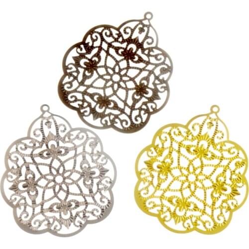 Free shipping 10pc Antique Bronze/Gold/Silver Color Filigree Flower Wraps Connectors Metal Crafts Decoration DIY Finding 58x48mm