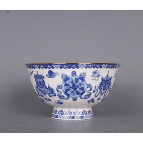 Qing Dynasty Qianlong Blue And White Bowl Antique Enamel Crafts Porcelain Antique Home Furnishings Collection