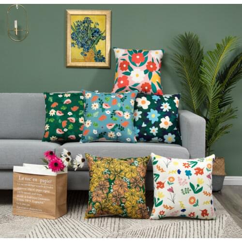 Floral Cushion Covers for Sofa Couch Bed Thick Cotton Linen Cushion Cover Nordic Throw Pillow Cases Pastoral Pillowcase 45x45
