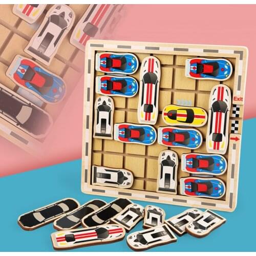 Wooden Puzzle Sliding Block,Klotski Cartoon Car Puzzle,Stem Toys Gift for Kids Boys