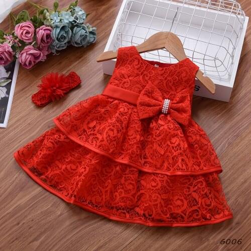 Yoliyolei 1st Birthday Baby Kids Dress Red Bow Soft Mesh Cute Girl Clothes Tiered Casual Dresses for Children 0-24 Months
