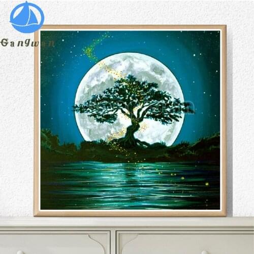 DIY round Diamond Painting moon night Full square lift tree 5D Rhinestone of Picture Diamond mosaic embroidery home decoration