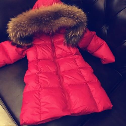 Girls Thin waist Long down jacket -30 degrees out children princess kids winter down thick coat with natural fur collar