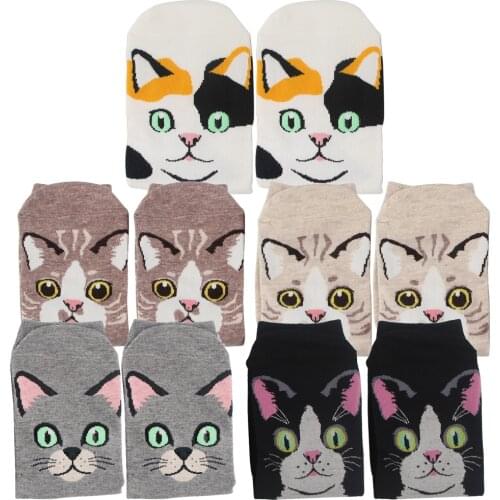 DZ1017 1 Pair New Cartoon Fashion Cute Cats Pattern Womens Cotton Comfortable and Tasteless Moisture Wicking Socks Socks