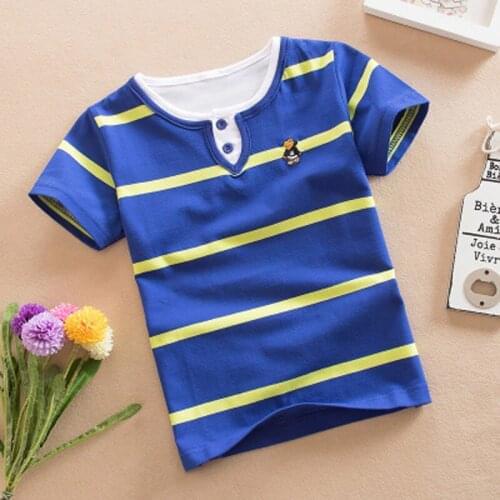 Summer 2018 Boys Short Sleeve Striped T-Shirt Kids Clothes Turn-down Collar Casual Children School Clothing 3-12Years Boy tshirt