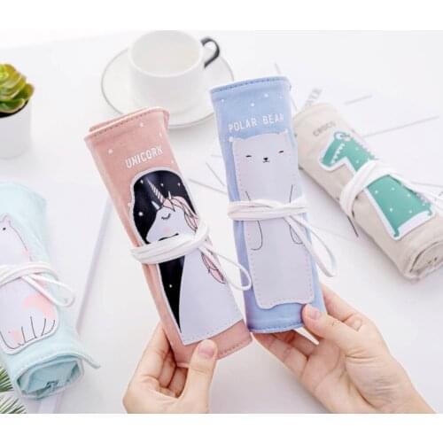 Unicorn Pencil Case For girls Canvas School Pencil Case Roll Up Pencil Bag Portable Pencil Box School Supplies Material Escolar
