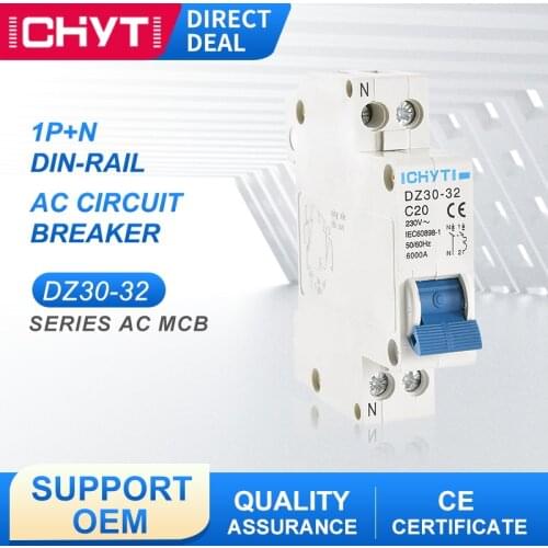 ICHYTI DZ30-32 TPN DPN 1P+N 230V 6kA 18MM Household Din Rail Mini Circuit Breaker Double-Wire 10A,16A,20A,25A,32A MCB