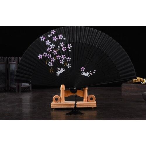Chinese fan ancient wind folding fan Japanese cherry blossom rabbit fan classical craft gift silk fan fold fans bamboo fan