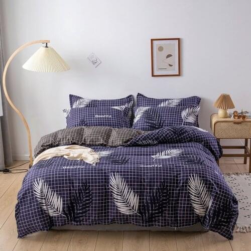 Blue Plaid Feather Double Sided Luxury Comforter Bedding Set Adult Fashion Modern King Queen Twin Size Bed Linen Duvet Cover Set