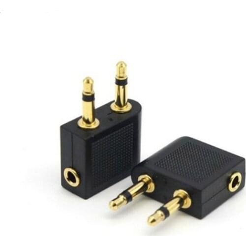 2Pcs Golden Plated 3.5mm Male To Female Jack Socket Audio Adapter Airplane Airline Flight Adapter Headphone
