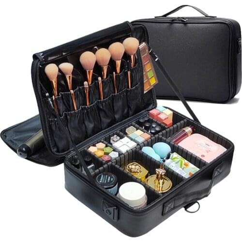 Pu Leather Clapboard Cosmetic Bag Professional Make Up Case Large Capacity Storage Bags Travel Insert Toiletry Makeup bag