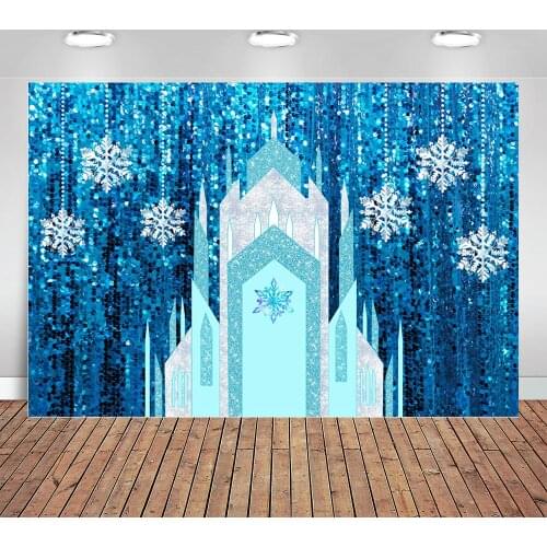 Ice Castle Birthday Decorations for Girl Baby Shower Party Supplies Snowflake Blue Curtain Winter Onderland Wall Backdrop