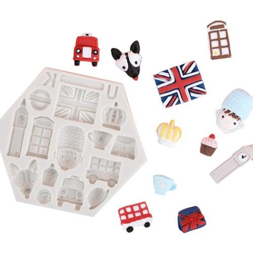 Luyou British style Car Flag Silicone Molds Big Ben Cake Decorating Fondant Mold 3D Window Crown Candy Chocolate Gumpaste Moulds