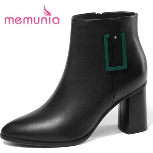 MEMUNIA new ankle boots 2020 simple buckle fashion boots high heels pointed toe winter boots female genuine leather boots