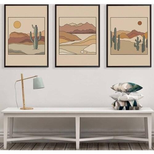 Minimalist Desert Print Warm Earth Tones Wall Art Canvas Painting Nordic Boho Poster For Living Bed Room Home Decorative Picture