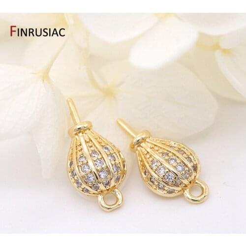 5 Types 14K Real Gold Plated Brass Metal Zircon-Set Pearl Pendant Mounting, DIY Making Pearl Necklace Earring Findings Accessory