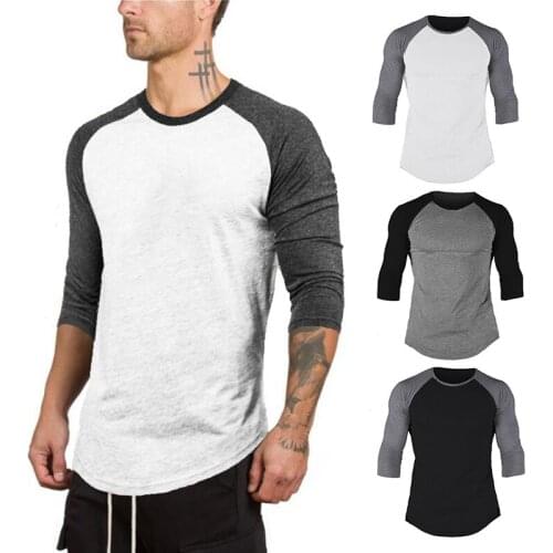 2021 New Fashion Hip hop T Shirt Mens O-Neck Slim Running T-shirt Raglan Jersey Shirts Autumn Casual Cotton 3/4 Sleeve Tshirt