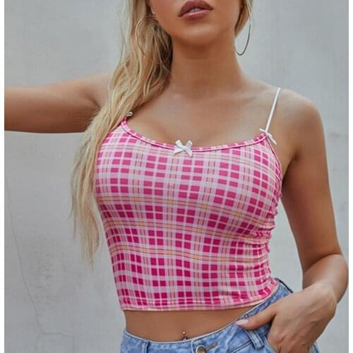 Sexy Vintage Plaid slip e girl Summer corset crop top women beach club party tank top mujer bralette clothes bustier woman tops