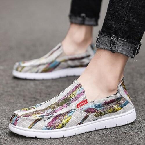 Multicolored Canvas Men Casual Shoes Cloth Lazy Loafers Shoes Male Elasticated Slip-on Shoes Mouth Loose and Comfortable Driving