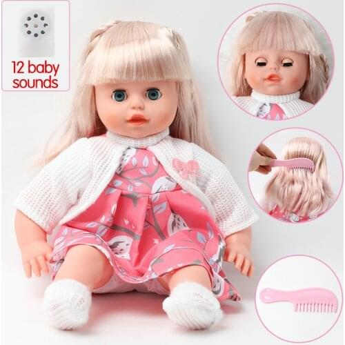 36cm lifelike long hair Bebe reborn doll Can make 12 sounds Newborn baby doll 14 inch soft silicone education gifts for girls