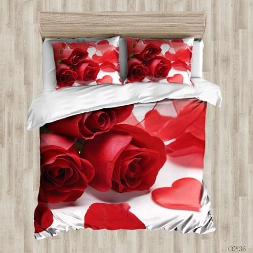Luxury Red Rose Flower Bedding Set Duvet Covers Pillowcases Bedding Sets Bed Set Quilt CoverKing Queen Size 2/3pcs