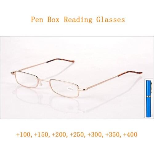 Pen Box Reading Glasses Magnifier For Women Men Portable Metal Presbyopia Spectacles for Sight +1.0~+4.0 Old Man Gift Eyewear