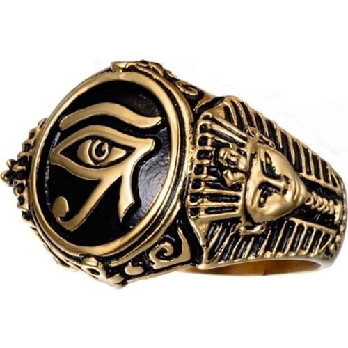 SECRET BOYS Vintage Ring For Men Stainless Steel Gothic Ancient Egypt Pharaoh The Eye Of Horus Punk Biker Rings