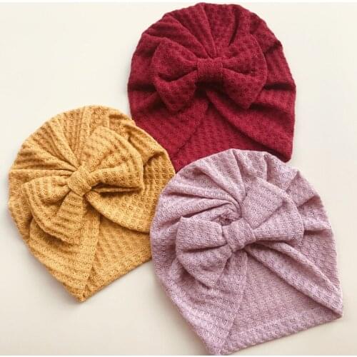 New Solid Crochet Baby Hat Bow Turban Infant Newborn Soft Knit Cap Bonnet Beanie Headwraps for Baby Girl Accessories
