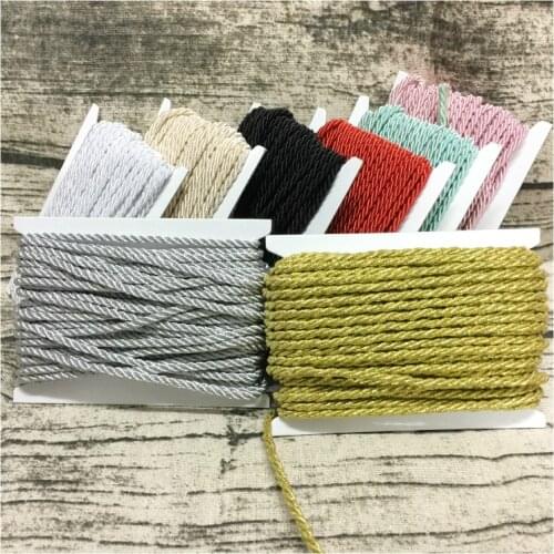 ZERZEEMOOY DIY Cord Jewelry Findings 3mm Solid Color 3 braided Cord Thread Decorative Twisted Satin Polyester Twine String 10Y