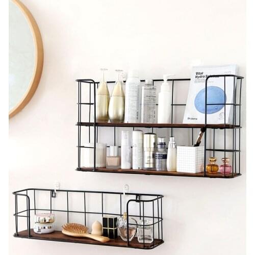 Japanese Style Wrought Iron Wall Hanging Storage Rack Bedroom Living Room Cosmetics Free Punching Wall Shelf
