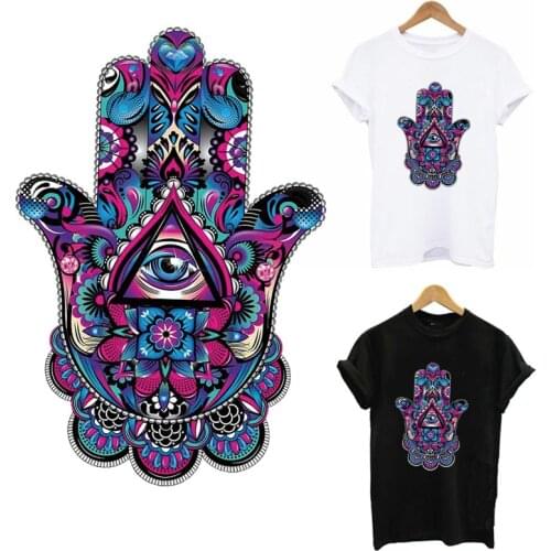 Thermal Patches For Clothes Hamse Hand Fatima DIY Women T-Shirt Jacket Iron On Transfer For Clothing Mandalas Applique Decor